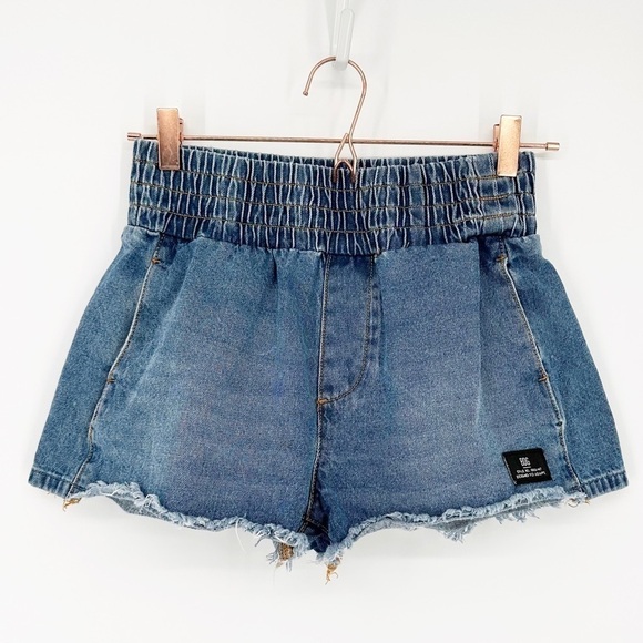 BDG Urban Outfitters Elastic Waist Cotton Blue Cutoff Shorts XS - Picture 1 of 7